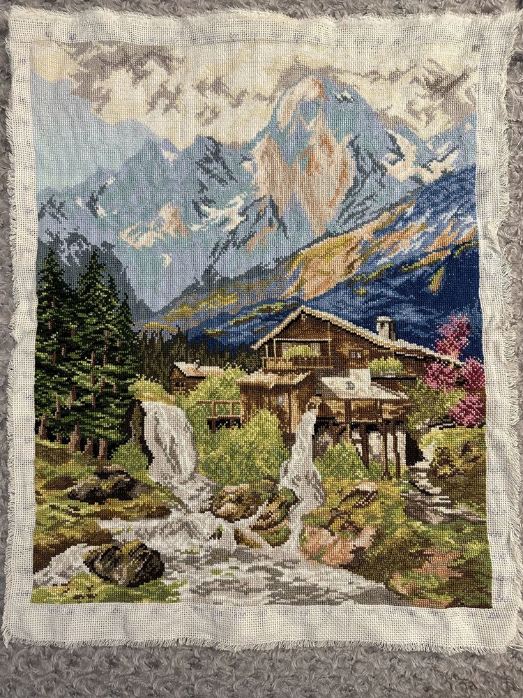 Obraz haftowany krajobraz górski 56x46 cm haft handmade rękodzieło