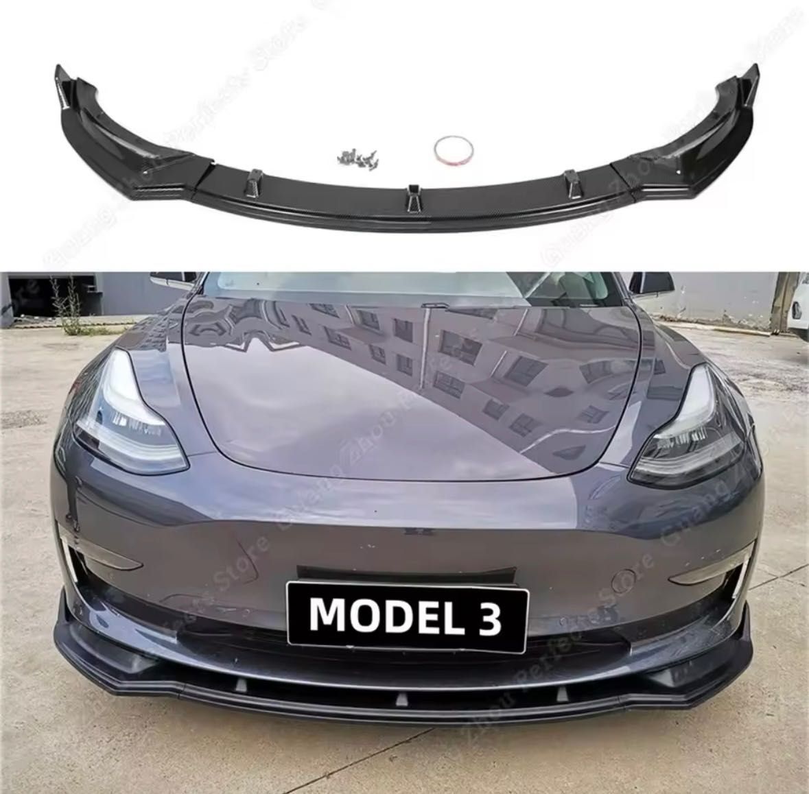 Губа на передний бампер сплитер на Tesla Model Y 3 накладка на бампер