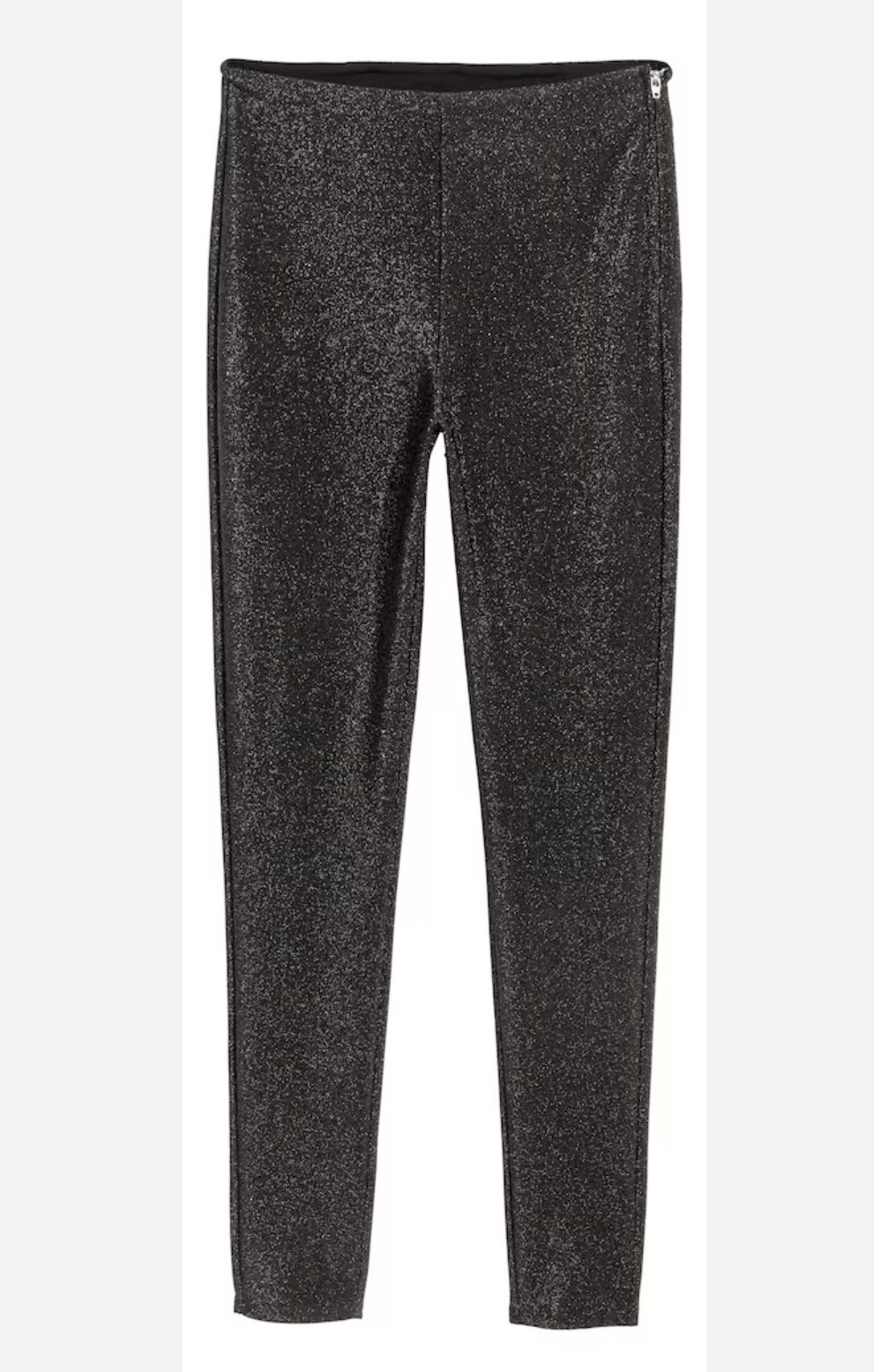 Czarne błyszczące spodnie legginsy brokatowe srebrna nitka święta TU X