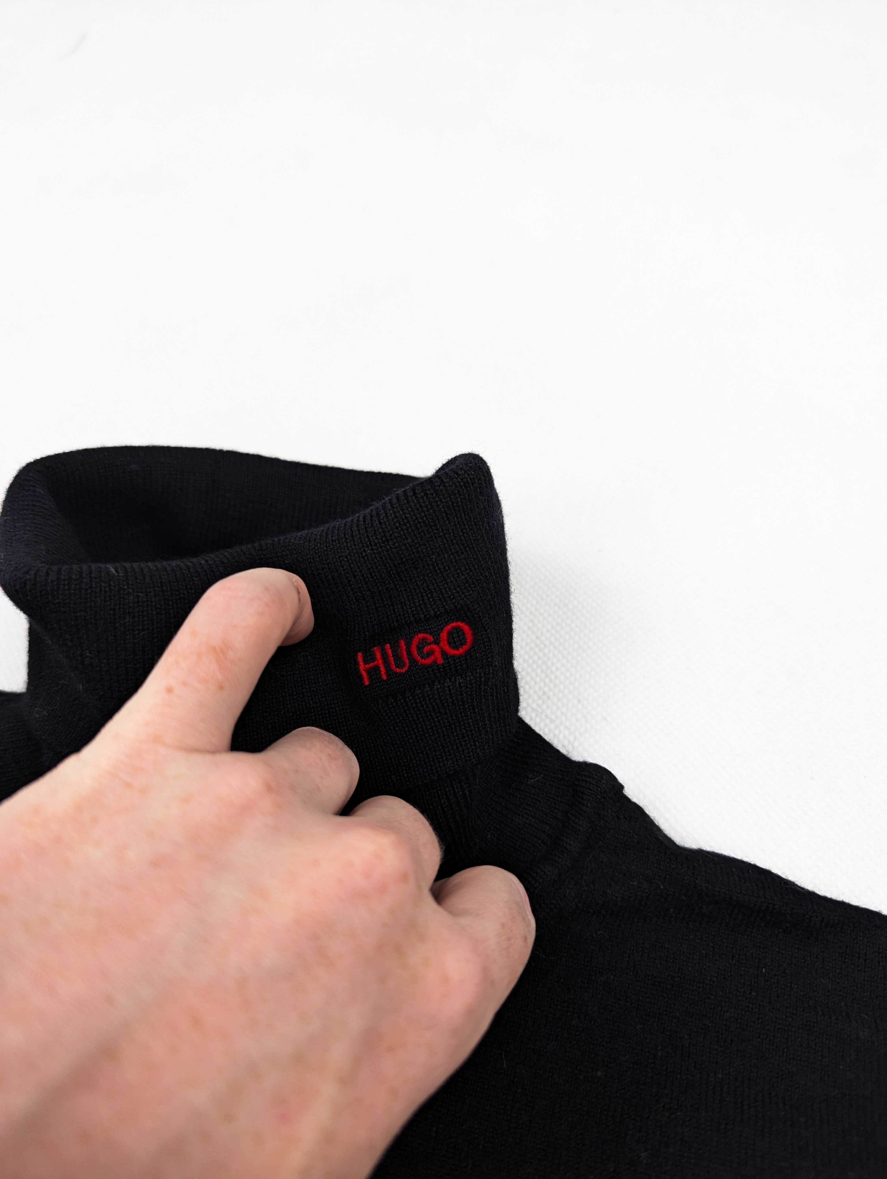 Hugo Boss czarny sweter golf 100% wełna S logo