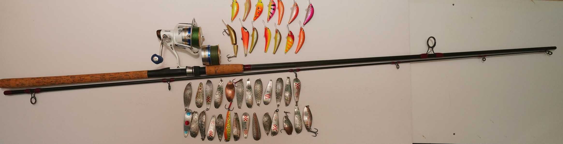 Spining Shimano 20-50, na trocie-wędka,kołowrotek, blachy, woblery