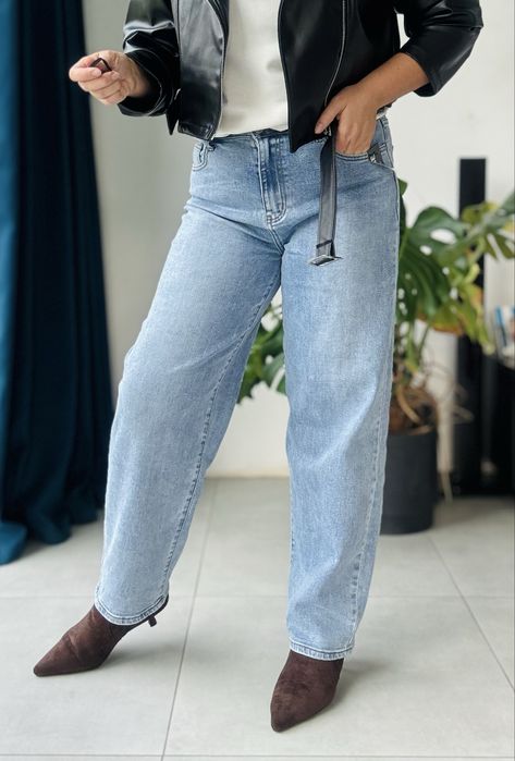 Jeansy baloon modne wygodne szeroka nogawka rozmiar 38