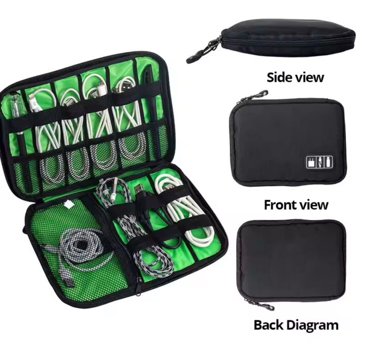 Чорно-зелена сумка для зберігання електронних аксесуарів Органайзер