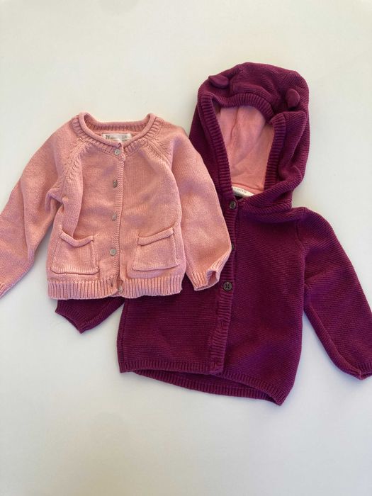 Casaco Rosa e Casaco Violeta, de malha, Menina, Tam. 3-6M