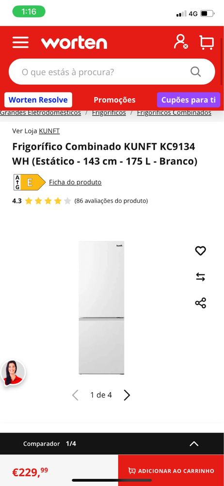 Frigorifico combinado kunft branco 175 L