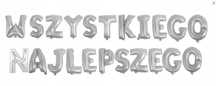 Balon napis wszystkiego najlepszego srebny wysokosc litery 40 cm