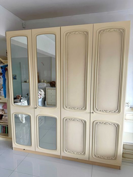 Sypialnia, łóźko, szafa, duży zestaw, ludwik antyczny kremowy