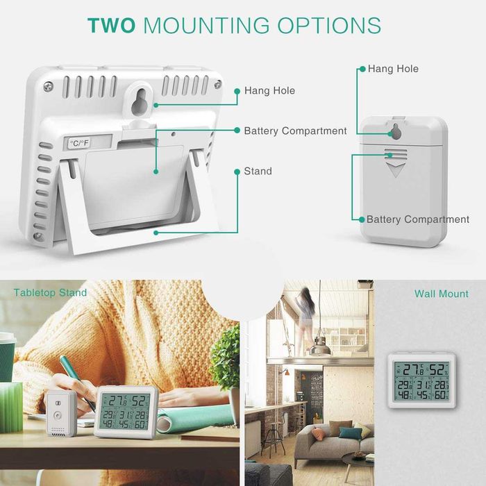 Termometr z higrometrem, stacja z 3 czujnikami zewn.