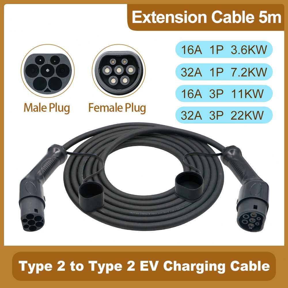 Cabo Carregamento EV/Plug-in * 16A * Tipo 2 * 5 metros *