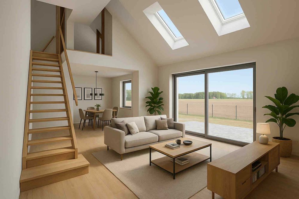 Nowoczesny, słoneczny dom z antresolą