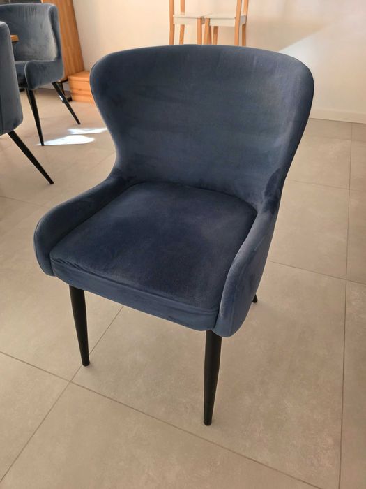 Krzesła tapicerowane LONI welurowe niebieskie 8 szt