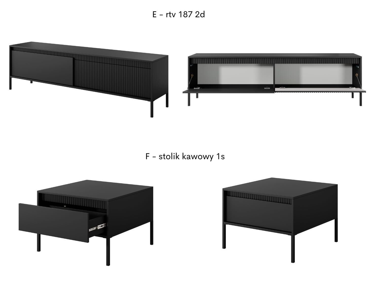 Meble do salonu Czarny MAT , komoda, stolik, szafka RTV. Model HARMONY