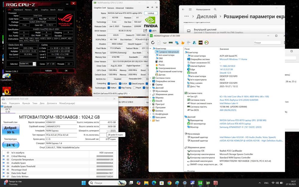 Asus rog zephyrus, ultra 9, rtx4070, OLED 240hz