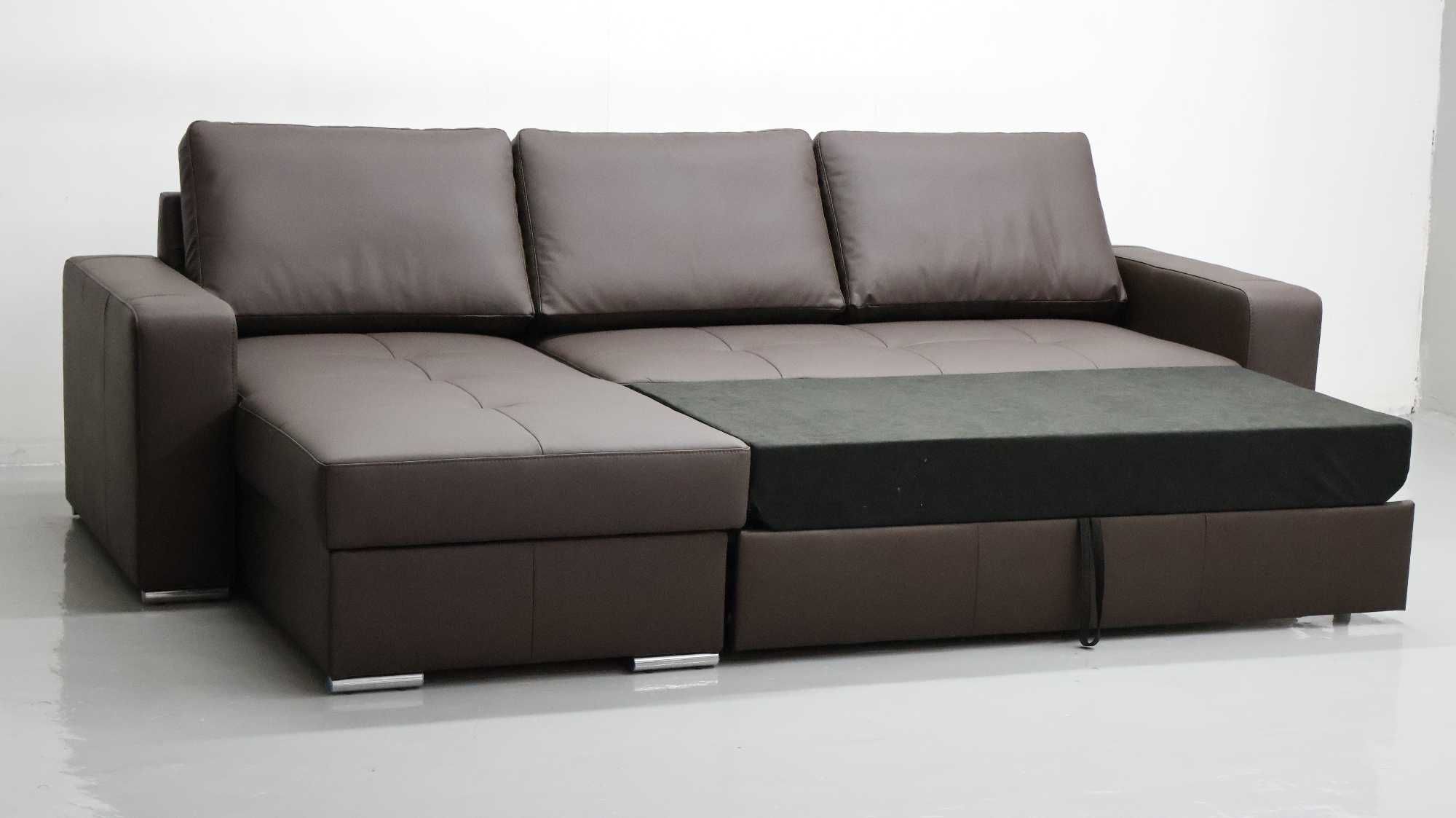 FLO brązowa skóra naturalna narożnik funkcja spania pojemnik sofa 1006