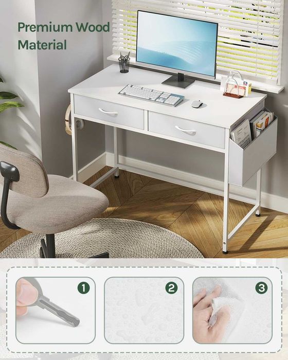 Nowoczesne Białe Biurko do Pracy Nauki Woltu 120x48x75 2 szuflady