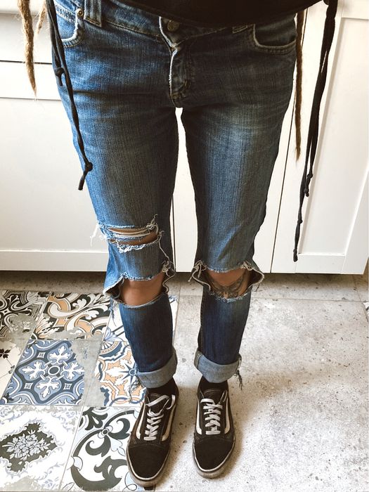 Jeansy spodnie skinny dziury lee przecierane