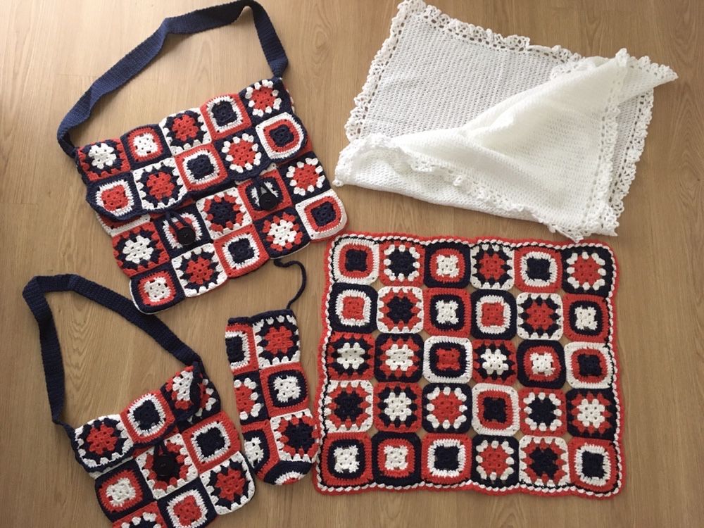 Conjunto crochet de acessórios para bebé + manta quentinha. Novo