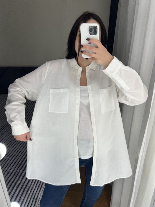 20 розмір батал біла сорочка оверсайз рубашка лляна льон блузка блуза