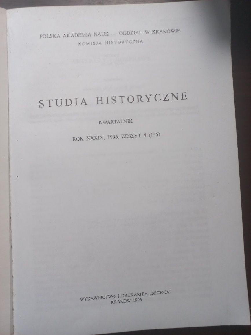 Studia historyczne zeszyt XXXIX rok 1996 kwartalnik