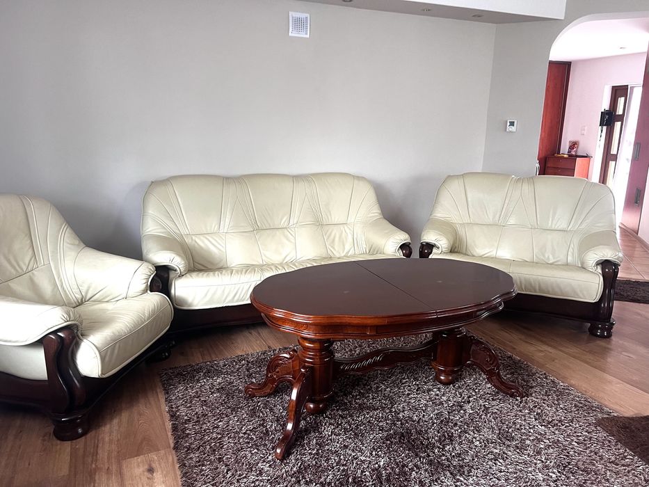 Zestaw wypoczynkowy, komplet skorzanych mebli do salonu