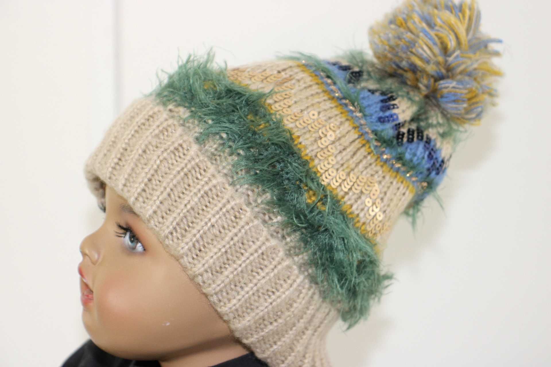 sw4 ZARA KIDS dziewczęca czapka zimowa z pomponem 128/134
