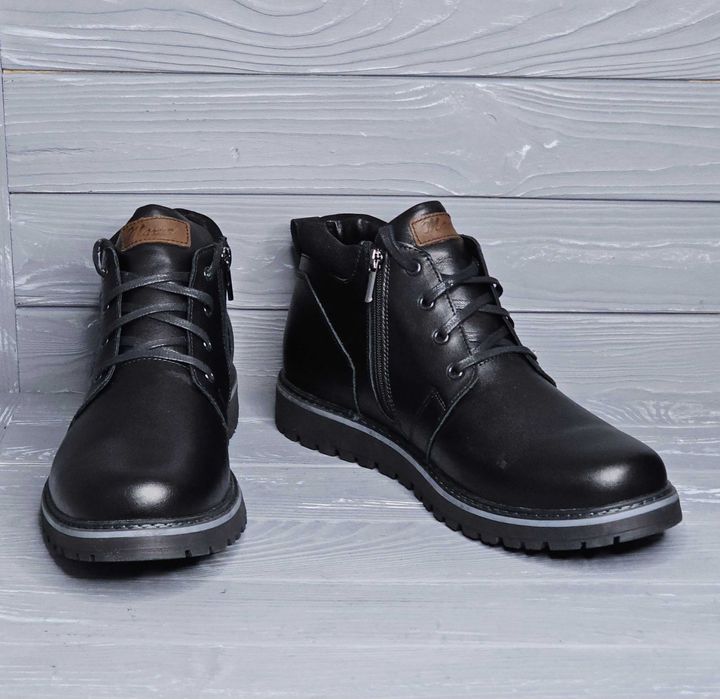 46-48 Кожаные мужские зимние черные сапоги ботинки баталы змейка Maxus