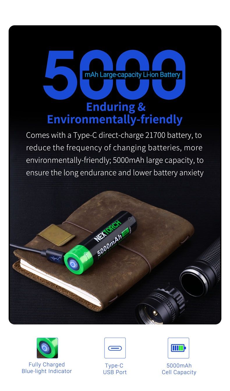 Nextorch T10L Тактический Фонарь 500 Люмен/1100м / 5000 mAh / IPX7