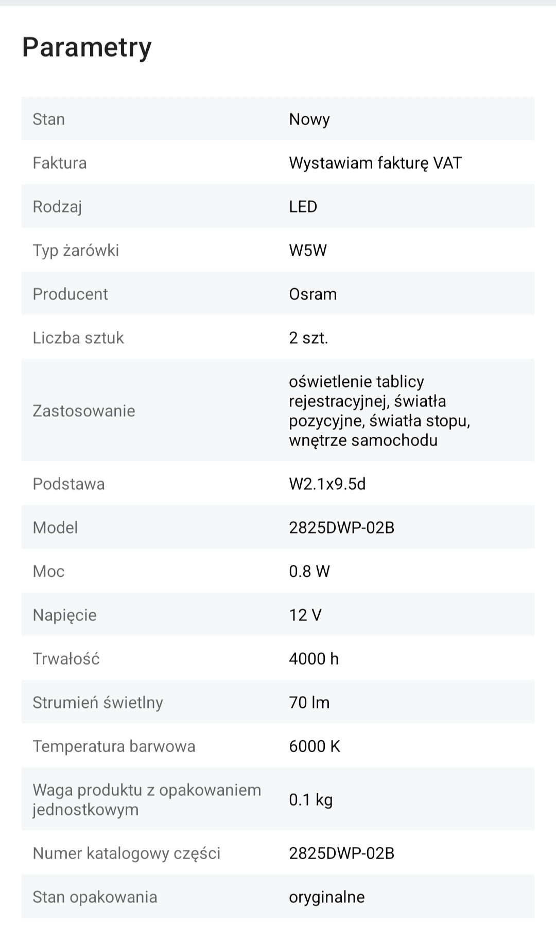 Żarówka, oświetlenie bagażnika OSRAM 2825DWP-02B