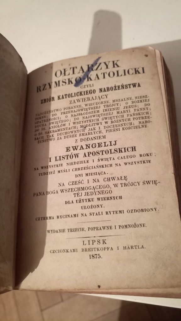 Ołtarzyk rzymsko-katolicki egz.dla kobiet Lipsk 1875r