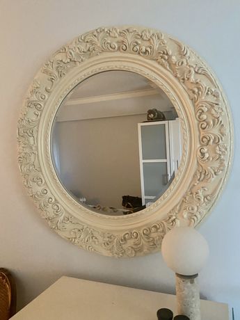 Grande espelho branco com moldura em madeira , estilo Shaby chic