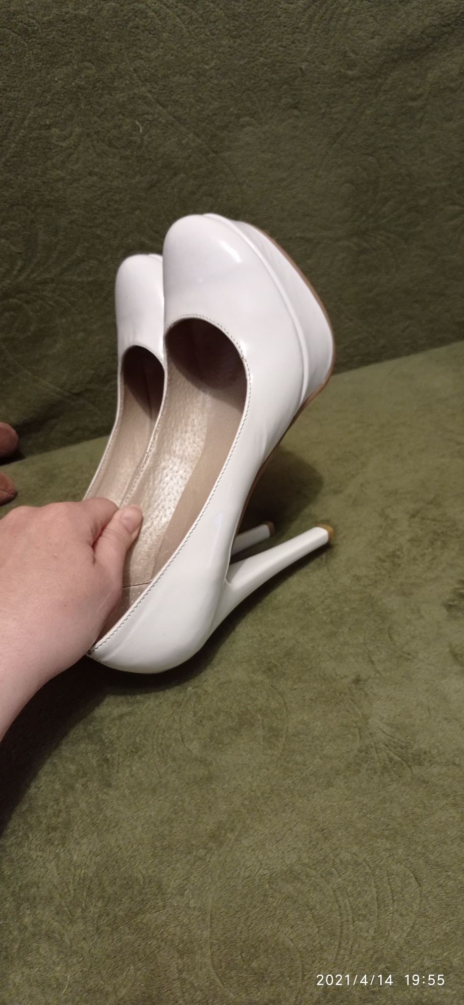 Лаковые белые КОЖАные туфли, свадебные, 40.