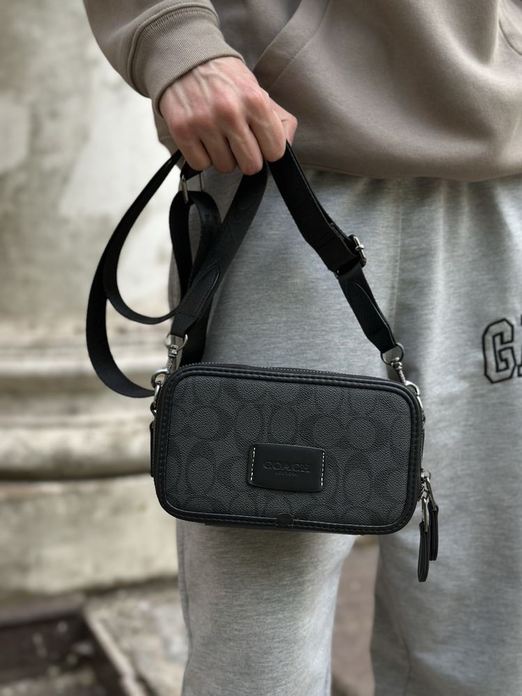 Барсетка Coach прямоуголная мужская сумка коуч монограмм через плечо