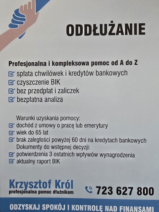 Pomoc w oddłużaniu,opłacenie zadłużeń,czyszczenie Bik,kredyt