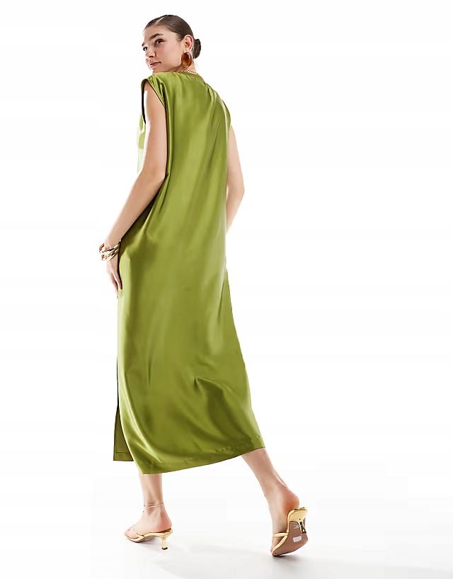 Asos Design 40 L Zielona Sukienka Koszulowa Midi Oversize D1264