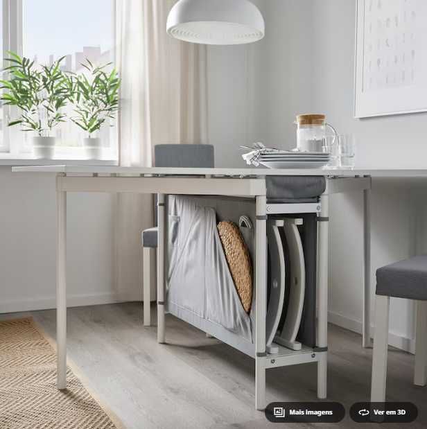 Mesa extensível de abas rebatíveis c/arrumação, branco/cinz clr