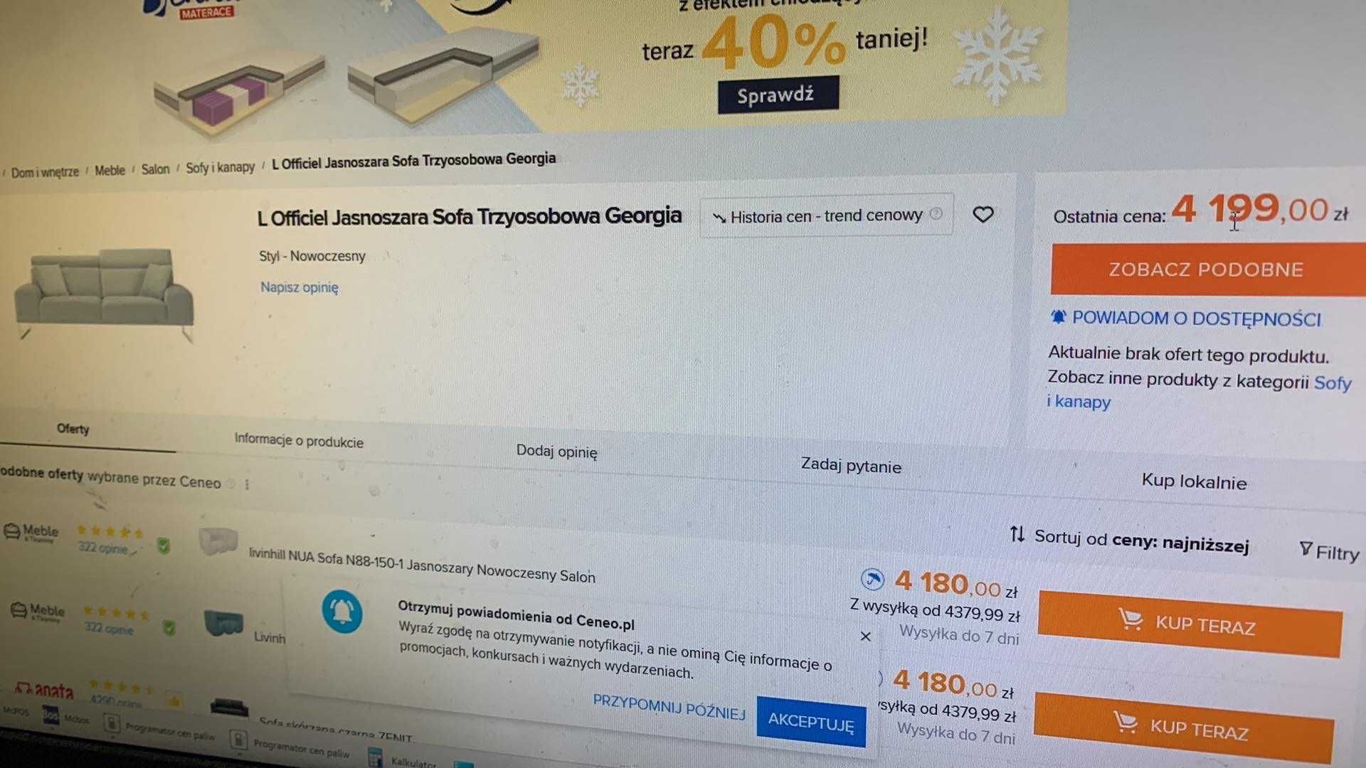 Jasnoszara Sofa Trzyosobowa Georgia Stylowa, Nowoczesna  WESTWING