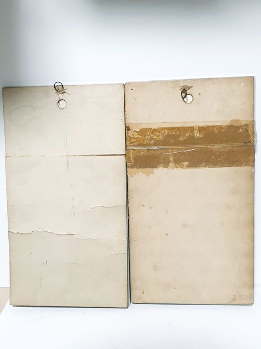 Par de grandes antigas imagens Sagrado Coração Maria e Jesus