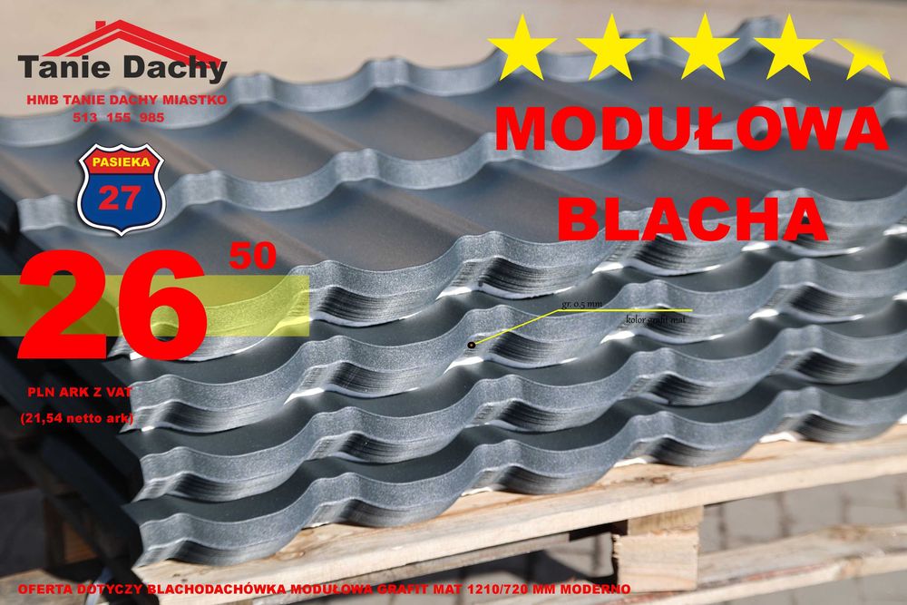 Blachodachówka modułowa  grafit  mat na dach Moderno