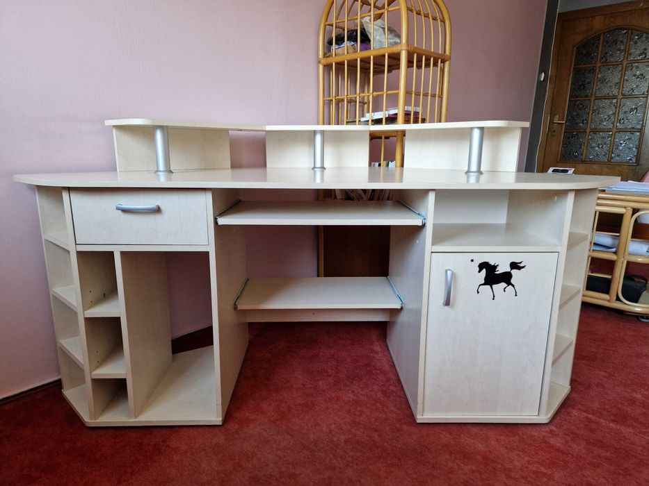 Tanie duże biurko dla nastolatka / biurowe narożne jasne -  buk