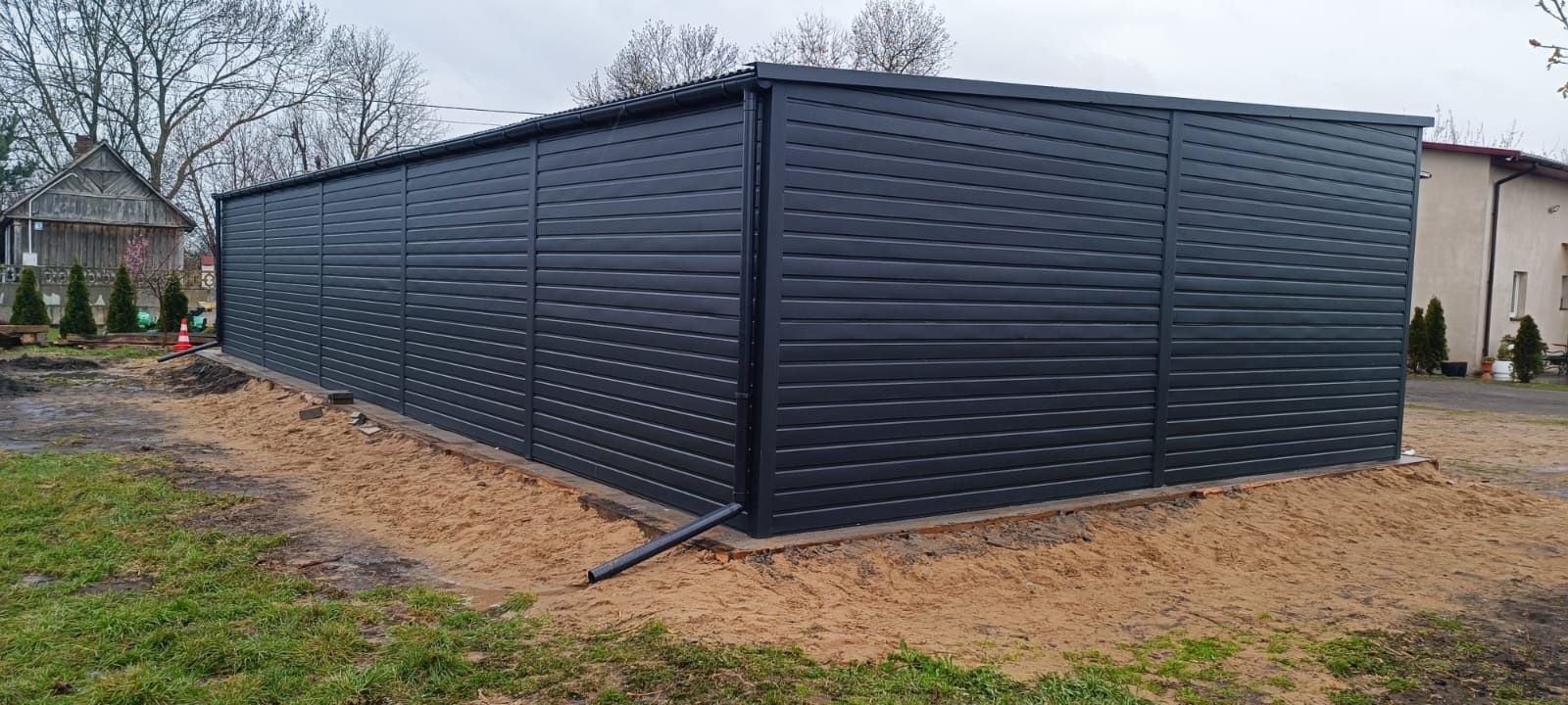 Garaze blaszaki garaz 15x7 grafit mat bramy orzech