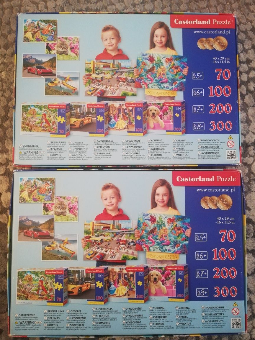 Puzzle 70 elementów, Castorland, 2szt, piesek i park dinozaurów