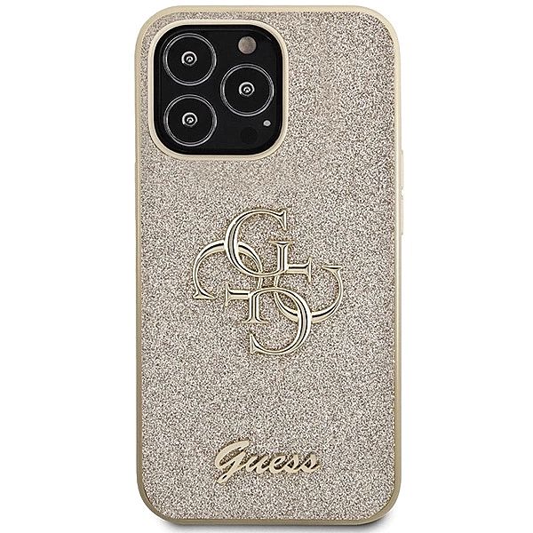 Etui Guess Glitter Script Big 4G na iPhone 13 Pro Max - złote
