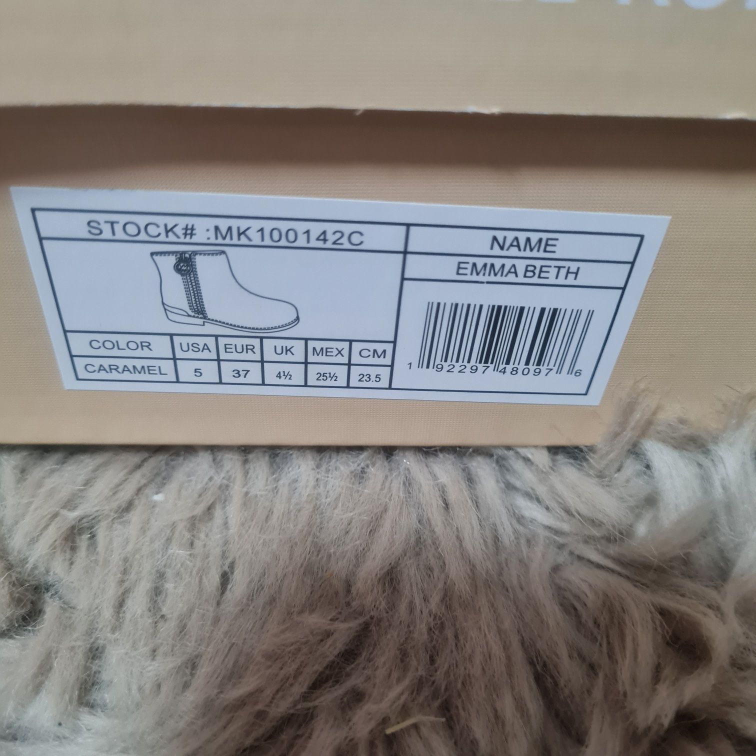 Michael Kors botki brązowe emma Beth r. 37 caramel ze złotym napisem n