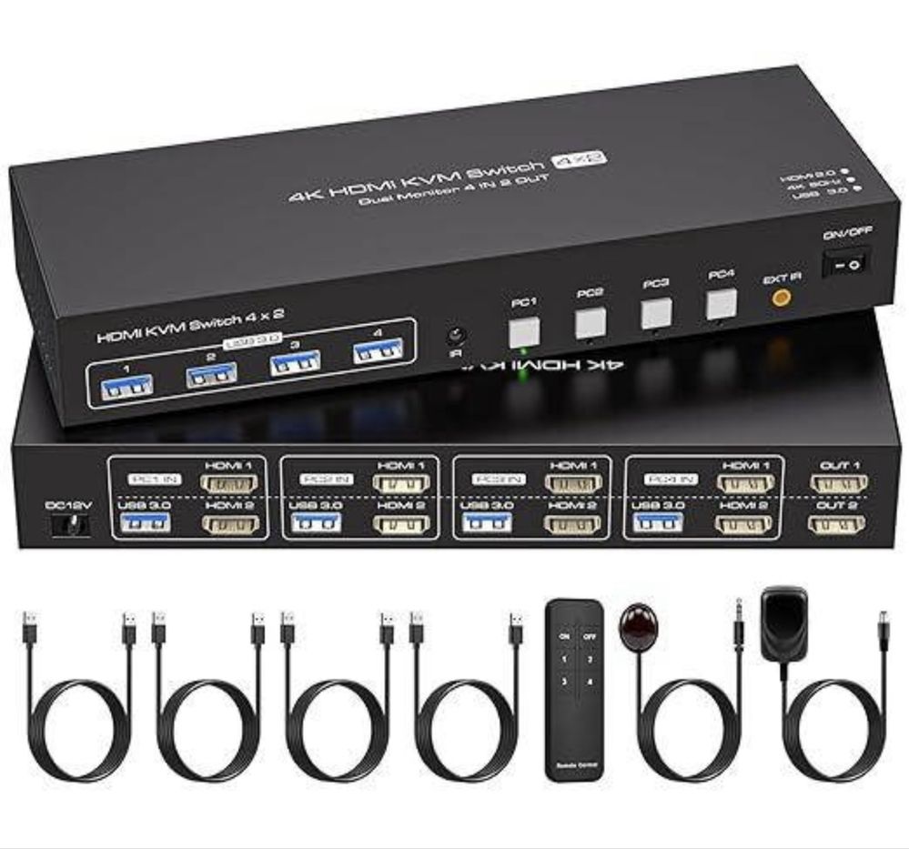 KVM HDMI Switch 4x2. Свич. 4K за 60 Гц. 4 портові перемикачі