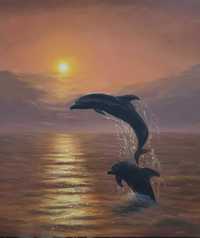 Картина з дельфінами,масляний живопис