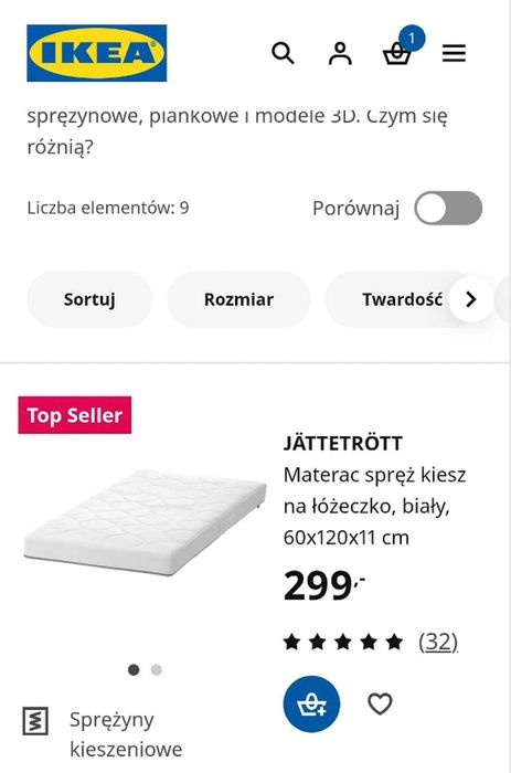 Łóżeczko IKEA SUNDVIK 120×60 szare + materac JÄTTERÖTT