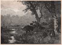 Rotig: Dziki przy wodopoju. Drzeworyt myśliwski 1901 r. oryginał