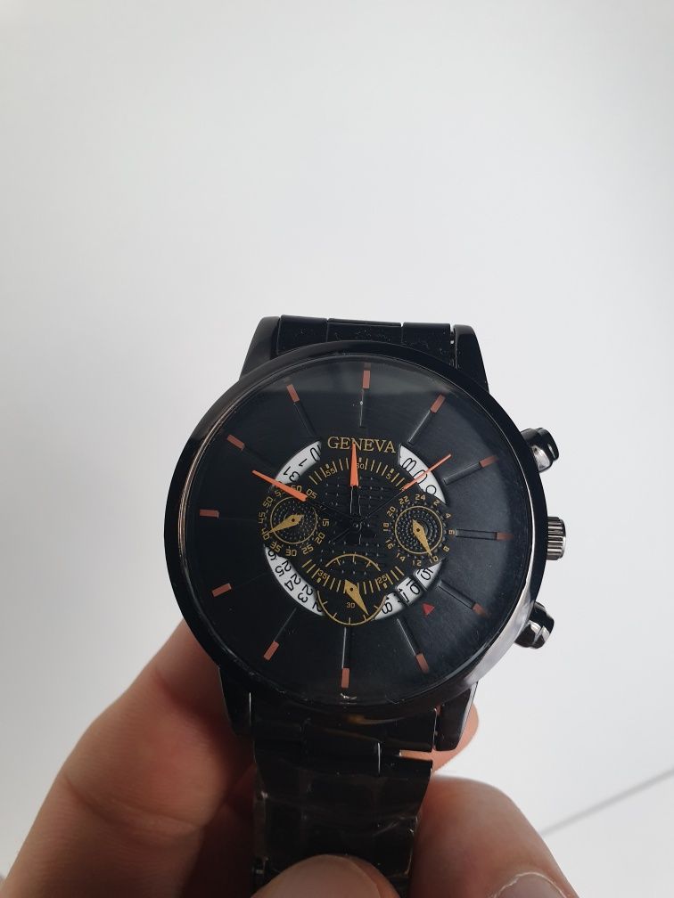 Zegarek męski bransoleta czarny Geneva klasyczny smartwatch analogowy