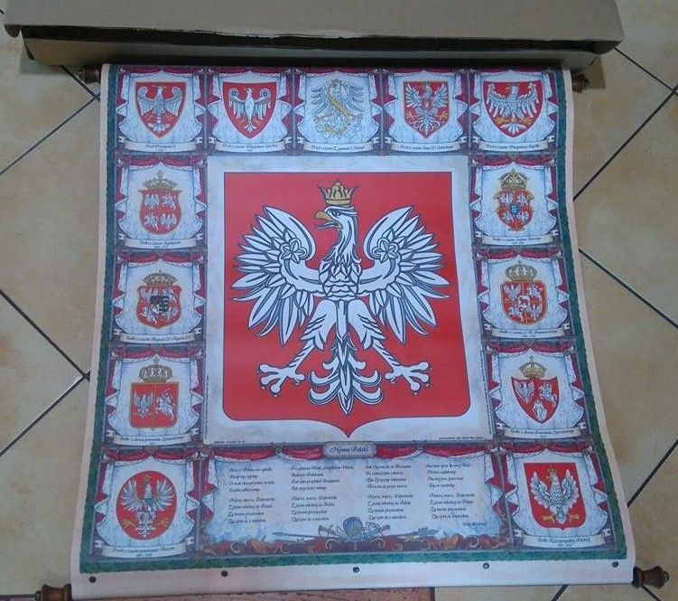 NOWA DUŻA Dwustronna Ścienna Mapa Polski Godło Herby 66x88cm Starodruk