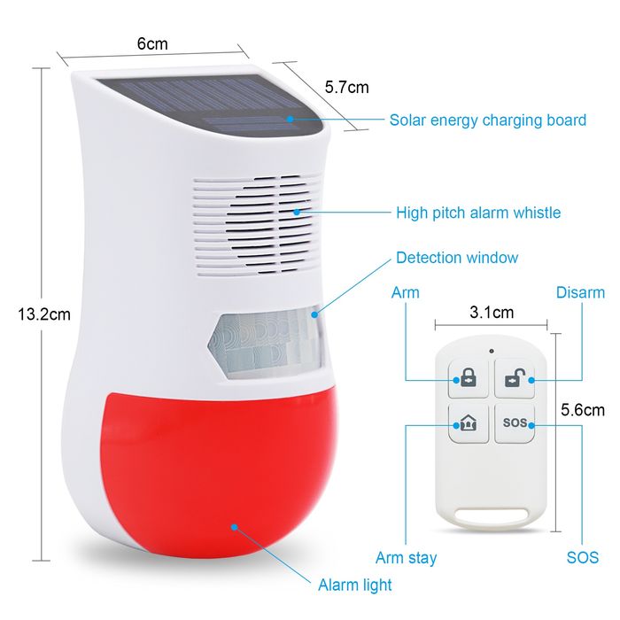Сонячний стробоскопічний звуковий сигнал тривоги детектор руху
